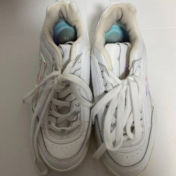 Fila White Iridescent Holographic Disruptor 2 Premium Women’s Sneakers Size 8.5 - Picture 3 of 16